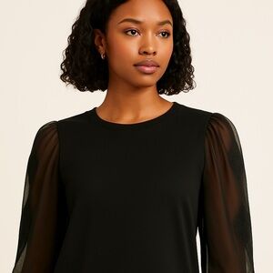 Prologue Sweater Sheer Sleeve Knit Pullover Size Medium. Black.